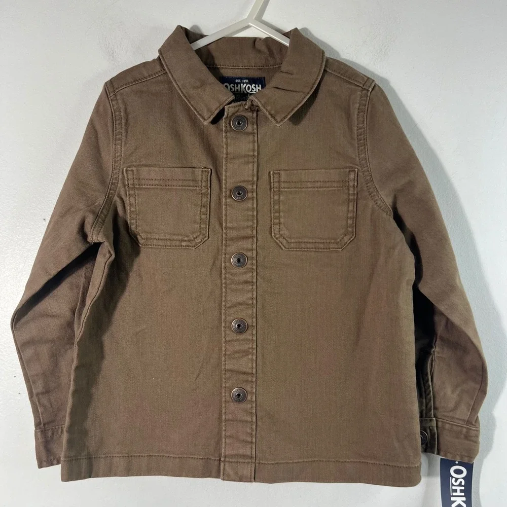 Boys Osh Kosh Canvas Button Shacket Tough for Play Brown‎ 5T NWT Cotton Elastane